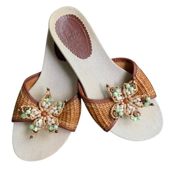 Lands' End Shoes - Land's End Unique Embellished Slip On Beaded Woven Boho Flat Slides Size 7.5